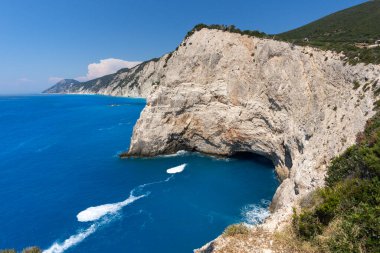 Lefkada, İyon Adaları, Yunanistan 'ın kıyı şeridinin inanılmaz panoramik manzarası