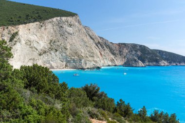 Lefkada, İyon Adaları, Yunanistan 'ın kıyı şeridinin inanılmaz panoramik manzarası