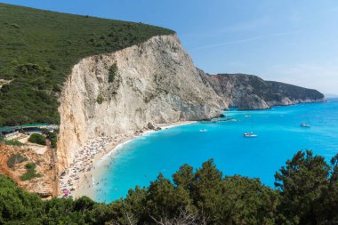 Lefkada, İyon Adaları, Yunanistan 'ın kıyı şeridinin inanılmaz panoramik manzarası