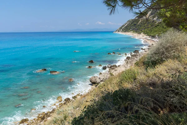 希腊爱奥尼亚群岛莱夫卡达海岸线全景壮观 — 图库照片