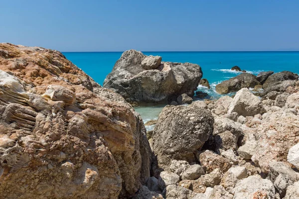 希腊爱奥尼亚群岛莱夫卡达海岸线全景壮观 — 图库照片