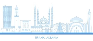 Arnavutluk 'un Tiran kentinin Skyline manzarasının ana hatları - vektör illüstrasyonu