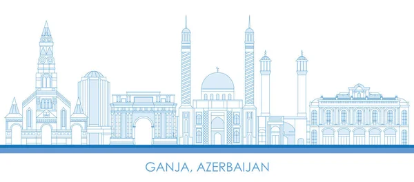Контурная Панорама Города Гянджа Азербайджан Векторная Иллюстрация — стоковый вектор