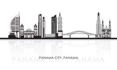 Panama, Panama 'nın siluet Skyline panoraması - vektör illüstrasyonu