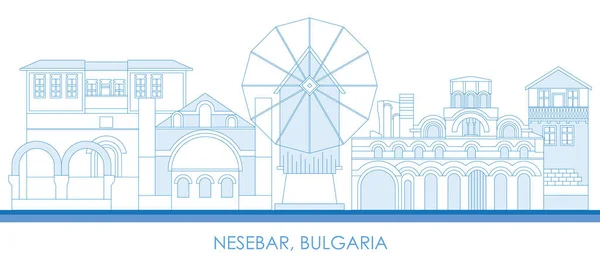Περίγραμμα Πανόραμα Skyline Της Πόλης Nessebar Βουλγαρία Διανυσματική Απεικόνιση — Διανυσματικό Αρχείο