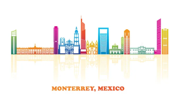 Panorama Todo Color Ciudad Monterrey México Ilustración Vectorial — Archivo Imágenes Vectoriales