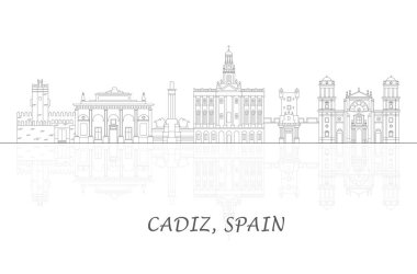 Outline Skyline panorama of  Cadiz, Andalusia, Spain - vector illustration