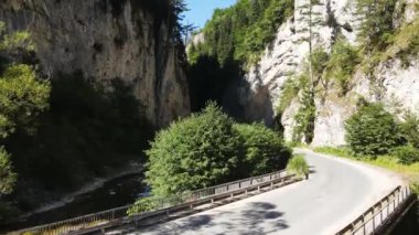 Bulgaristan 'ın Smolyan Bölgesi, Rodop Dağları' ndaki Trigrad Boğazı 'nın hava manzarası