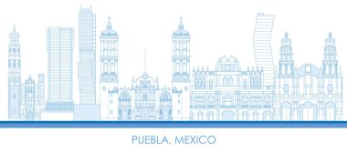 Puebla, Meksika 'nın Skyline ana hatları - vektör illüstrasyonu