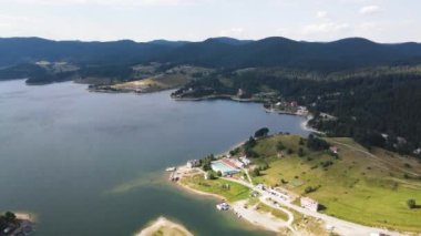 Aerial Summer view of Dospat Reservoir, Smolyan Region, Bulgaria