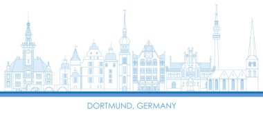 Almanya 'nın Dortmund şehrinin Skyline ana hatları - vektör illüstrasyon