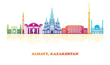 Almaty, Kazakistan 'ın renkli Skyline panoraması - vektör illüstrasyonu