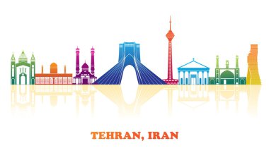 İran 'ın Tahran kentinin renkli Skyline panoraması - vektör illüstrasyonu