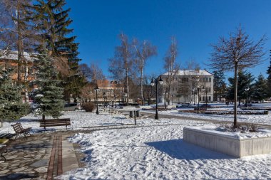 SAMOKOV, BULGARIA - 14 Ocak 2022: Bulgaristan 'ın Sofya Bölgesi Samokov kentinin kış manzarası