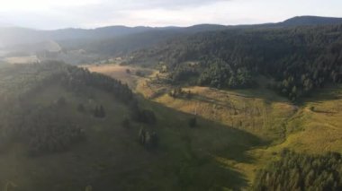 Aerial Sunset view of  Rhodopes Mountains near Beglika Reservoir, Pazardzhik Region, Bulgaria