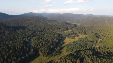 Aerial Sunset view of  Rhodopes Mountains near Beglika Reservoir, Pazardzhik Region, Bulgaria