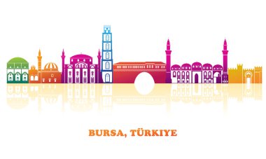 Bursa, Türkiye 'nin renkli Skyline panoraması - vektör illüstrasyonu
