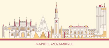 Mozambik, Maputo şehrinin Skyline karikatürü - vektör illüstrasyonu
