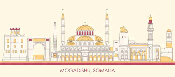 Desenhos Animados Skyline Panorama Cidade Mogadíscio Somália Ilustração Vetorial —  Vetores de Stock