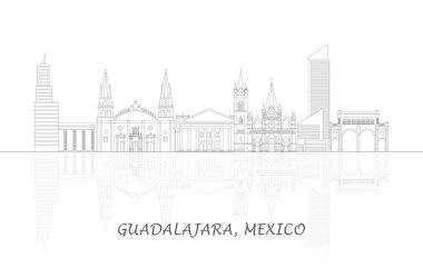 Guadalajara, Meksika 'nın Skyline ana hatları - vektör illüstrasyonu