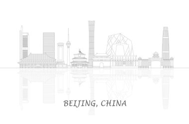 Çin 'in Pekin şehrinin Skyline ana hatları - vektör illüstrasyonu