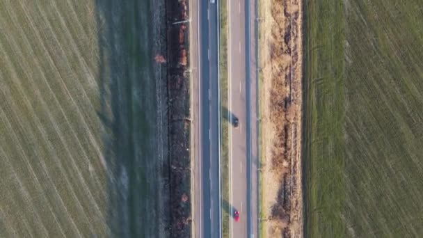 Αεροφωτογραφία Ηλιοβασίλεμα Αγροτικού Χώρου Κοντά Στον Αυτοκινητόδρομο Τράκια Περιοχή Μπουργκάς — Αρχείο Βίντεο