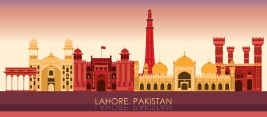 Sunset Skyline panorama of city of Lahore, Pakistan - vector illustration clipart