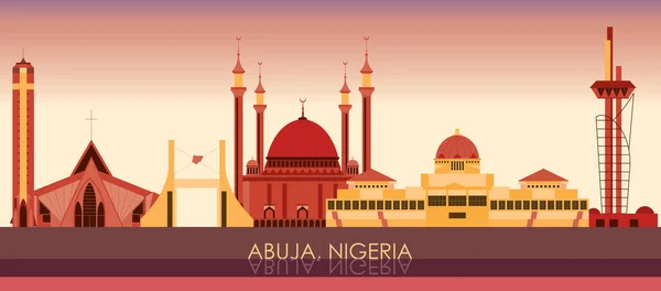 Sunset Skyline Panorama City Abuja Nigeria Vector Illustration —  Vetores de Stock