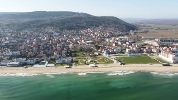 Fantastisk Flygfoto Över Stranden Staden Obzor Burgas Region Bulgarien — Stockvideo