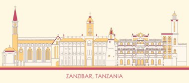 Zanzibar, Tanzanya 'nın çizgi filmi Skyline panoraması - vektör illüstrasyonu