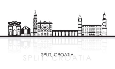 Hırvatistan 'ın Split kentindeki Siluet Skyline panoraması - vektör illüstrasyonu