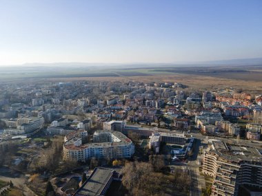 SUNNY BEACH, BULGARIA - DECEMBER 26, 2022: Amazing Aerial view of resort of Sunny Beach, Burgas Region, Bulgaria