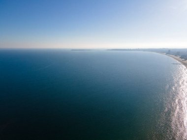 SUNNY BEACH, BULGARIA - DECEMBER 26, 2022: Amazing Aerial view of resort of Sunny Beach, Burgas Region, Bulgaria