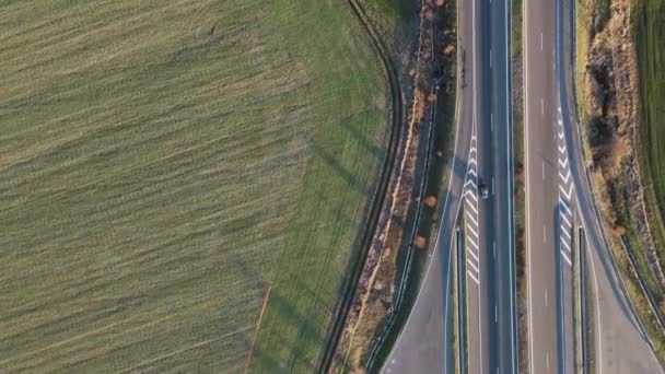 Aerial Sunset View Rural Land Trakia Motorway Burgas Region Bulgaria — Stock Video