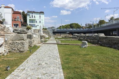 PLOVDIV, BULGARIA - AUGUST 2, 2022: Typical Street and houses at the center of city of Plovdiv, Bulgaria