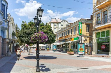 PLOVDIV, BULGARIA - AUGUST 2, 2022: Typical Street and houses at the center of city of Plovdiv, Bulgaria