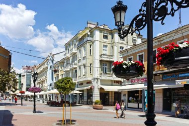 PLOVDIV, BULGARIA - AUGUST 2, 2022: Typical Street and houses at the center of city of Plovdiv, Bulgaria
