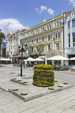 PLOVDIV, BULGARIA - AUGUST 2, 2022: Typical Street and houses at the center of city of Plovdiv, Bulgaria