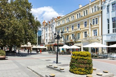PLOVDIV, BULGARIA - AUGUST 2, 2022: Typical Street and houses at the center of city of Plovdiv, Bulgaria