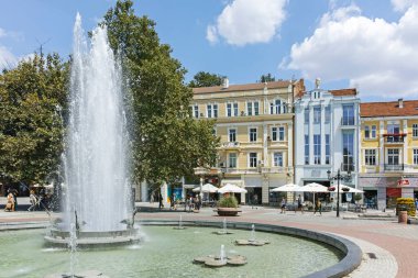 PLOVDIV, BULGARIA - AUGUST 2, 2022: Typical Street and houses at the center of city of Plovdiv, Bulgaria