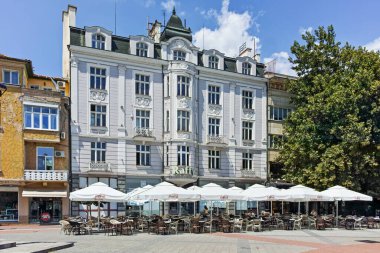 PLOVDIV, BULGARIA - AUGUST 2, 2022: Typical Street and houses at the center of city of Plovdiv, Bulgaria