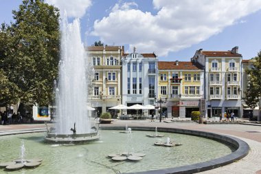 PLOVDIV, BULGARIA - AUGUST 2, 2022: Typical Street and houses at the center of city of Plovdiv, Bulgaria