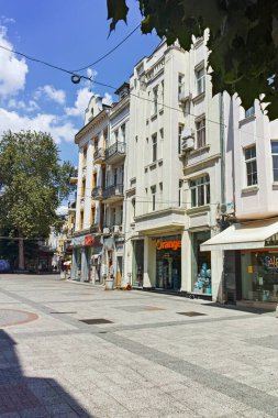 PLOVDIV, BULGARIA - AUGUST 2, 2022: Typical Street and houses at the center of city of Plovdiv, Bulgaria