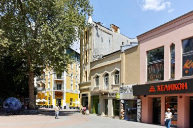 PLOVDIV, BULGARIA - AUGUST 2, 2022: Typical Street and houses at the center of city of Plovdiv, Bulgaria