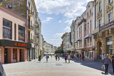 PLOVDIV, BULGARIA - AUGUST 2, 2022: Typical Street and houses at the center of city of Plovdiv, Bulgaria
