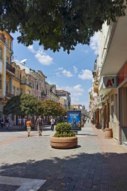 PLOVDIV, BULGARIA - AUGUST 2, 2022: Typical Street and houses at the center of city of Plovdiv, Bulgaria