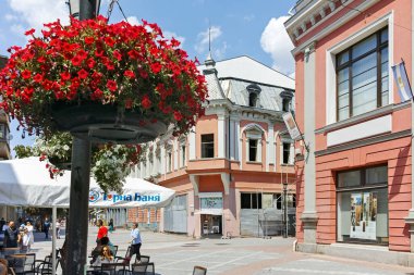 PLOVDIV, BULGARIA - AUGUST 2, 2022: Typical Street and houses at the center of city of Plovdiv, Bulgaria
