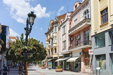 PLOVDIV, BULGARIA - AUGUST 2, 2022: Typical Street and houses at the center of city of Plovdiv, Bulgaria