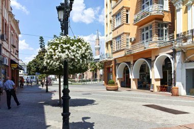 PLOVDIV, BULGARIA - AUGUST 2, 2022: Typical Street and houses at the center of city of Plovdiv, Bulgaria