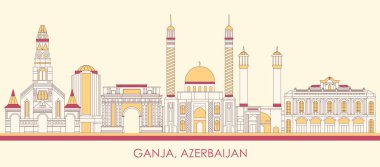 Cartoon Skyline panorama of city of Ganja, Azerbaijan - vector illustration